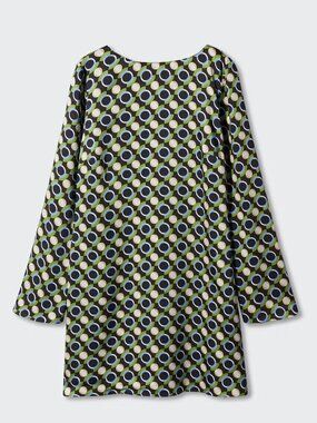 Mango Retro 70s Geometric Printed Long Sleeve Mini Dress Size L / EU Large NWT